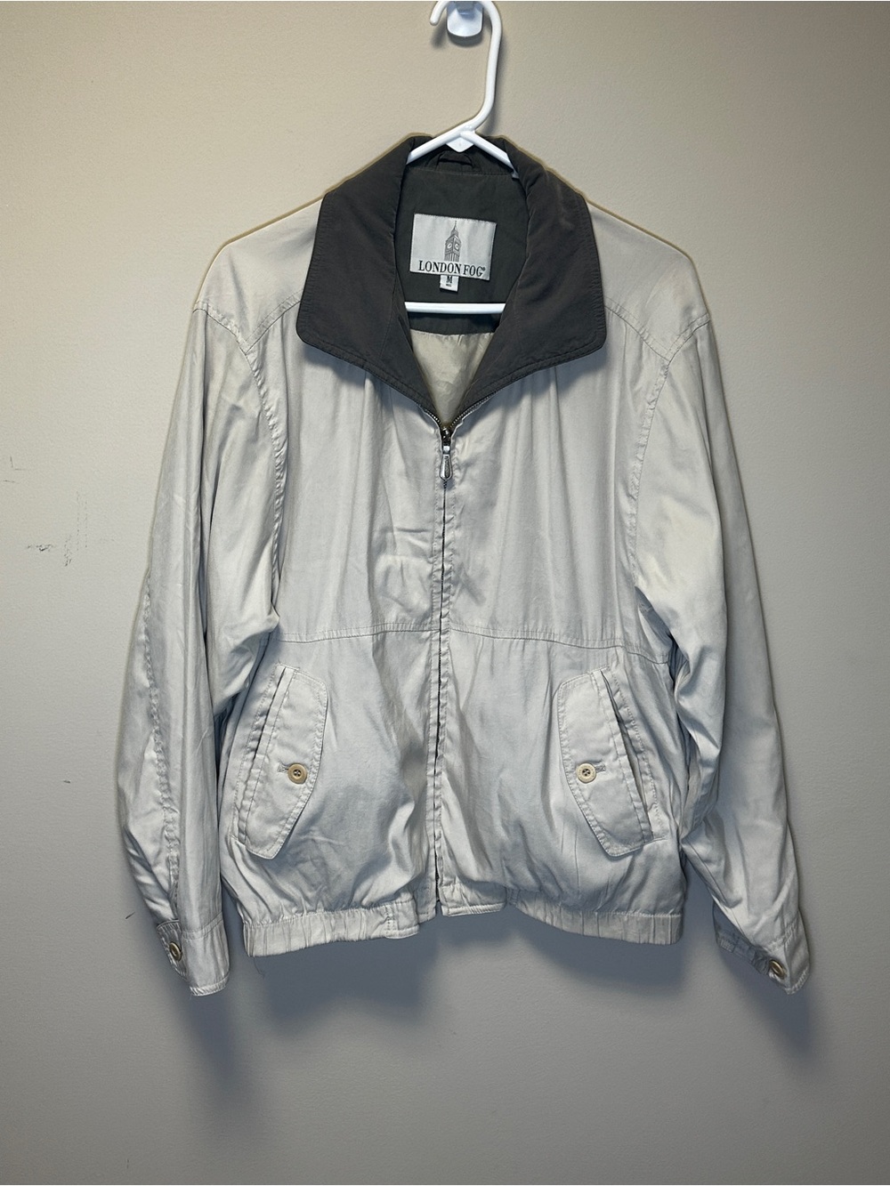 London Fog Beige Jacket with Dark Gray Contrast Collar Size M